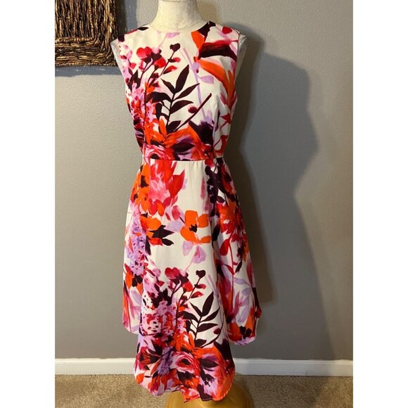 Donna Morgan Dress 10 A Line Flowy Floral Sleeveless Stretch Summer Washable - Picture 7 of 9